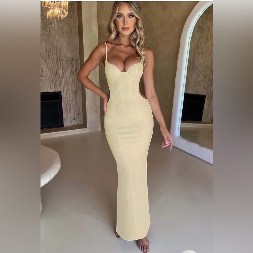 Babyboo lemon Celine  Bodycon Maxi Dress with Spaghetti Straps small new!!
